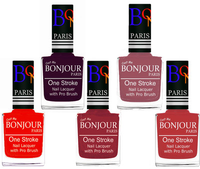 

Bonjour Paris Stylish Nail Polish Set of 5 Pcs 01-02-03-05-12 Orange,Plum,Maroon,Nude,Red(Pack of 5)