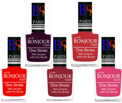 

Bonjour Paris Stylish Nail Polish Set of 5 Pcs 01-02-03-08-10 Orange,Plum,Maroon,Red,Peach(Pack of 5)