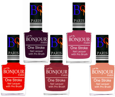 

Bonjour Paris Stylish Nail Polish Set of 5 Pcs 01-02-03-14-23 Orange,Plum,Maroon,Magenta,Peach(Pack of 5)