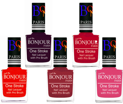 

Bonjour Paris Stylish Nail Polish Set of 5 Pcs 01-02-03-04-10 Orange,Plum,Maroon,Pink,Peach(Pack of 5)