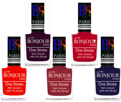 

Bonjour Paris Stylish Nail Polish Set of 5 Pcs 01-02-03-04-29 Orange,Plum,Maroon,Pink,Blue(Pack of 5)