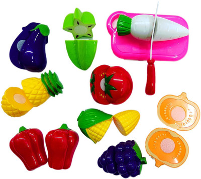 

Vibgyor Vibes Colourful Realistic Sliceable Fruit and Vegetable Set with Knife, Chopping Board and A Basket (Multi Color)
