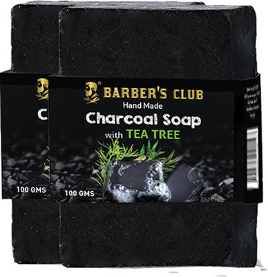 BARBER'S CLUB Hand Made Organic Charcoal Soap - 100 gms each (Pack of 2) (With Tea Tree Oil)(2 x 100 g)
