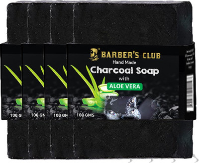 

Barber's Club Hand Made Organic Charcoal Soap - 100 gms each (Pack of 4) (With Aloevera)(400 g, Pack of 4)
