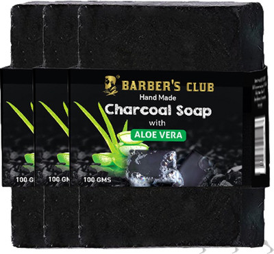 

Barber's Club Hand Made Organic Charcoal Soap - 100 gms each (Pack of 3) (With Aloevera)(300 g, Pack of 3)