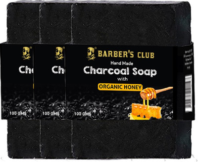 

Barber's Club Hand Made Organic Charcoal Soap - 100 gms each (Pack of 3) (With Honey)(300 g, Pack of 3)
