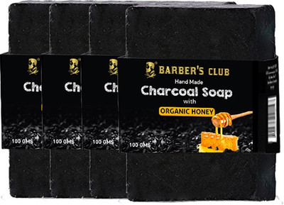 

Barber's Club Hand Made Organic Charcoal Soap - 100 gms each (Pack of 4) (With Honey)(400 g, Pack of 4)