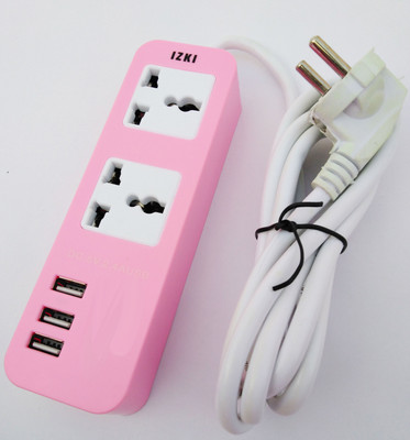 

izki Smart Power Strip Extension with USB Light and 1 Micro USB Cable 2 Socket Surge Protector(Pink)
