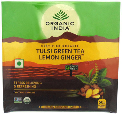

Organic India Tulsi Green Tea Lemon Ginger 50 Tea Bags Lemon, Ginger, Tulsi Herbal Tea Bags(50 Bags, Box)