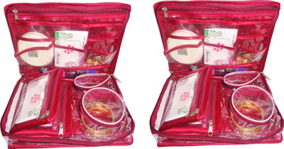 

Sarohi Pack of 2 Satin Bangle Jewellery Makeup Beauty Kit Storage Pouch Vanity Box(Maroon)