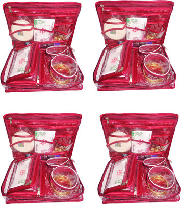 

Sarohi Pack of 4 Satin Bangle Jewellery Makeup Beauty Kit Storage Pouch Vanity Box(Maroon)