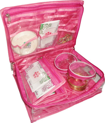 

Sarohi Satin Bangle Jewellery Makeup Beauty Kit Storage Pouch Vanity Box(Pink)
