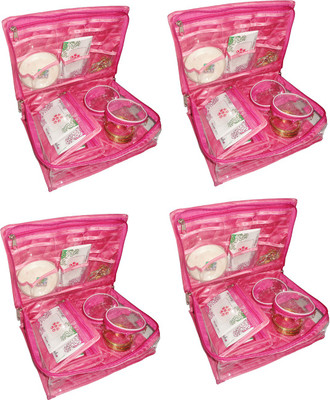 

Sarohi Pack of 4 Satin Bangle Jewellery Makeup Beauty Kit Storage Pouch Vanity Box(Pink)