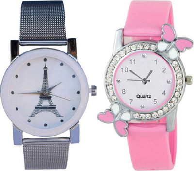 GIYASCOLLECTION NEW GENERATION SET OF 2 ANALOG WENLOG WHITE PARIS + BEAUTIFUL BUTTERFLY BEST CHOICE FOR KIDS GIRLS Analog Watch - For Women