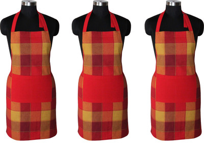 AIRWILL Cotton Home Use Apron - Free Size(Red, Pack of 3)