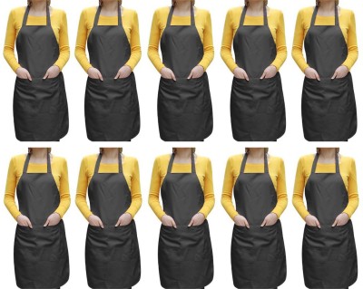 AIRWILL Cotton Home Use Apron - Free Size(Black, Pack of 10)