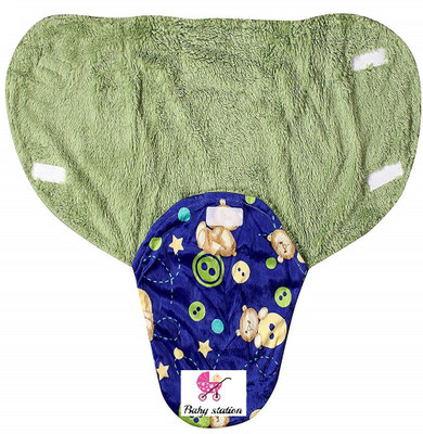 

BABY STATION Printed  Swadding Baby Blanket(Poly Cotton, Green