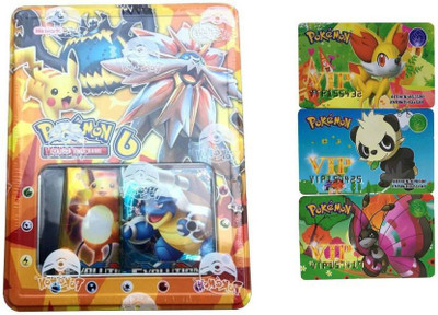 

Authfort Evolution Pokemon Playing Cards With Booster Pack and Tin Box With 3 VIP Cards Combo For Kids(Multicolor)
