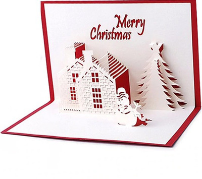 

Jholmaal 3D Christmas Pop Up Cards Gift Card for Laser Cut Creative Gifts Greeting Card(Red, Pack of 1)