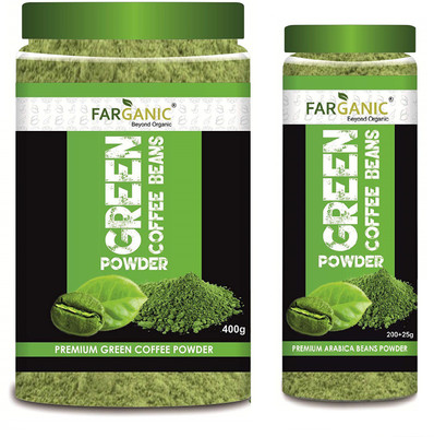 

FARGANIC 100% Certified Organic Arabica Green Coffee Beans Powder(400+225 GM) Roast & Ground Coffee 625 g(Pack of 2, Green Coffee Flavoured)