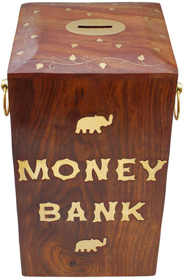 

rjd_traders Wooden Money Coin Saving Box - Piggy Bank for Kids - Gifts for Children, Boys, Girls & Adult Coin Bank(Brown)