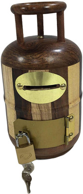 

rjd_traders Handmade Wooden Money Bank Cylinder Dummy (Mix) Coin Bank(Brown)