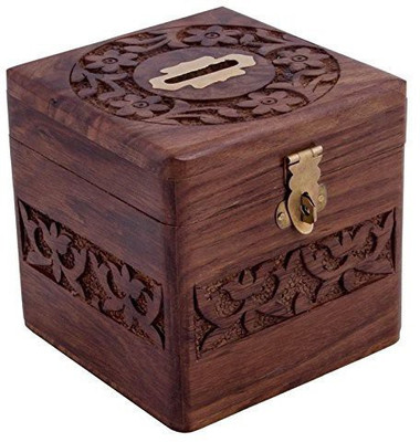 

rjd_traders Handcraft Wooden Money Bank, Coin Holder, Piggy Bank (Brown)!! Coin Bank(Brown)