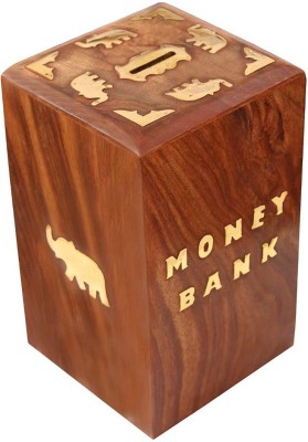 Sri Balajee Handcrafted Wooden Money Bank - Coin Saving Box - Piggy Bank - Gifts for Kids, Girls, Boys & Adults (1) Coin Bank(Brown)