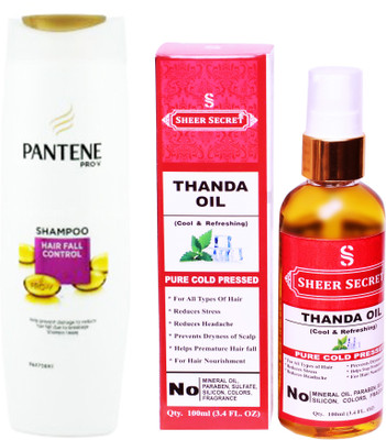 

SHEER SECRET THANDA OIL 100ML (PURE COLD PRESSED) and PANTENE HAIR FALL CONTROL SHAMPOO 340 ML(Set of 2)