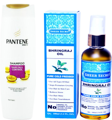 

SHEER SECRET BHRINGRAJ OIL 100ML (PURE COLD PRESSED) and PANTENE 180 ML HAIR FALL CONTROL SHAMPOO(Set of 2)