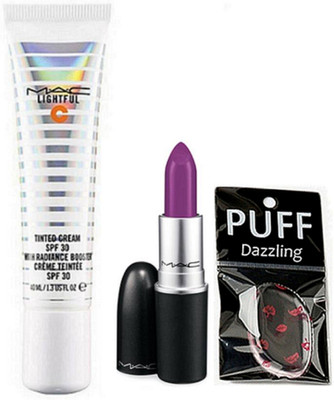 

dazzling Silicon Puff, Tinted Cream Foundation, Mac Heroine Lipstick Purple (Set of 3)(Set of 3)