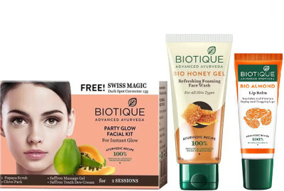 

BIOTIQUE BIO Party Glow Facial Kit, Bio Honey Oil Refreshing Foaming Face W, LIP CARE(Set of 3)