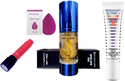 

divas beauty Sponge Puff With Prep+ Prime Skin Base Visage Primer, Liptensity Lipstick, Lightful Tinted Cream Foundation(Set of 4)