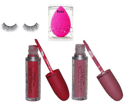 

eska Sponge puff, eyelashes ,Giambattista valli glose in 2 shades(Set of 4)