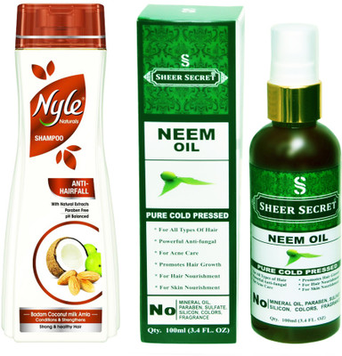 

SHEER SECRET NEEM OIL 100ML (PURE COLD PRESSED) and NYLE 400 ML ANTI HAIRFALL SHAMPOO(Set of 2)