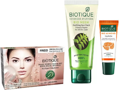 

BIOTIQUE BIO Pearl White Facial Kit, Bio Neem Purifying Face Wash For All Skin Types , LIP CARE(Set of 3)