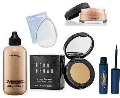 

ravishing puff, MAC loose powder & face & body foundation & BOBBI BROWN concealer & padma eyeliner(Set of 5)
