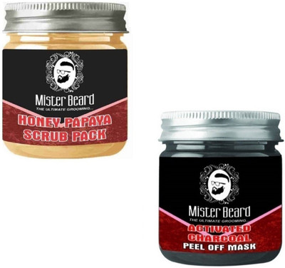 

MISTER BEARD Honey Papaya Scrub Pack 100gm WITH Charcoal Peel of Mask 100gm(Set of 2)