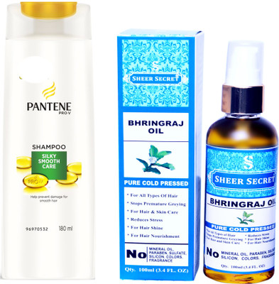 

SHEER SECRET BHRINGRAJ OIL 100ML (PURE COLD PRESSED) and PANTENE 180 ML SILKY SMOOTH CARE SHAMPOO(Set of 2)
