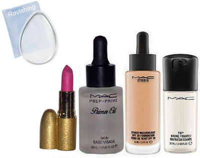 

ravishing puff, Mariah carey lipstick & Mac match master foundation & primer oil & fix brume(Set of 5)