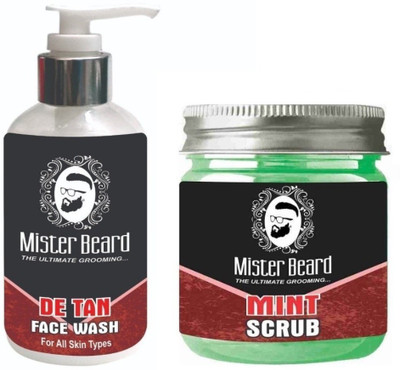 

MISTER BEARD De Tan Face Wash 200ml WITH Mint Scrub 100gm(Set of 2)
