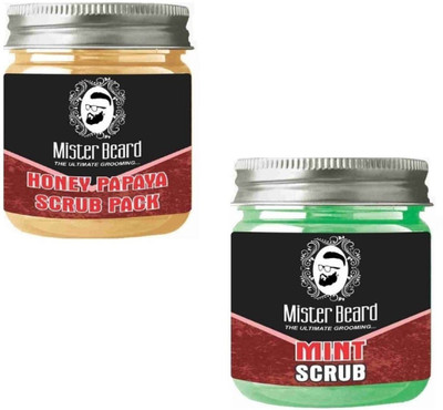 

MISTER BEARD Honey Papaya Scrub Pack 100gm WITH Mint Scrub 100gm(Set of 2)