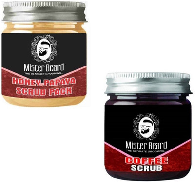 

MISTER BEARD Honey Papaya Scrub Pack 100gm WITH Coffee Scrub 100gm(Set of 2)