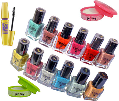 

jenney Nail Remover (set of 2) & Nail Polish (set of 12) & Maybelline Mascara(Set of 15)