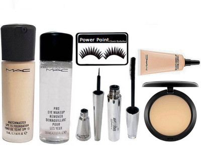 

power point Eyelashes,Mac Matchmaster Foudation,Pro Eye Makeup Remover, Brooke Candy Liner and Mascara,Studio Fix Compact, Cover Up Concealer(Set of 7)