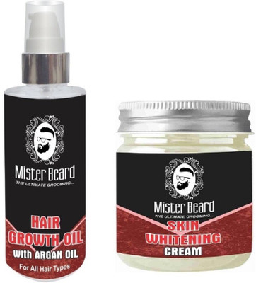 

MISTER BEARD Hair Growth Argan Oil 100ml WITH Skin Whitening Cream 100gm(Set of 2)