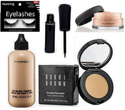

ravishing Eyelashes, Mac eyeliner &Loose powder & Face & Body foundation & Bobbi brown compact(Set of 5)