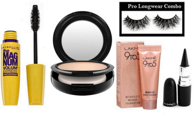 

pro longwear combo Eyelashes, Mac Compact, Stick Kajal, Mousse Foundation, New York The Magnum Volum Mascara(Set of 5)