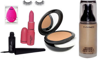 

eska Sponge puff, eyelashes, MAC match master foundation & Liquid eyeliner & compact & giambattista valli lipstick(Set of 6)