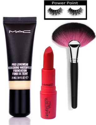 POWER POINT eyelashes, mac pro longwear foundation, giambattista lipstick , makeup brush ( set of 4 )(Set of 4)